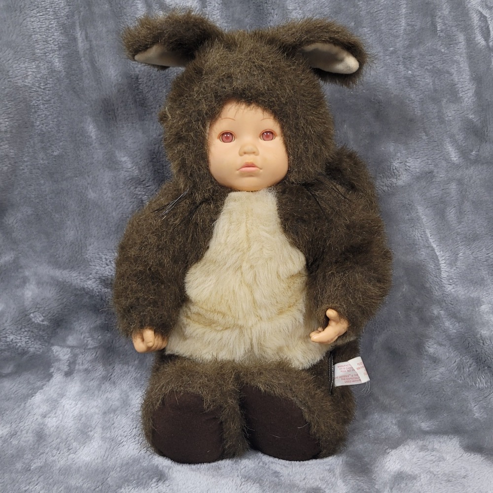 Anne Geddes Unisex Bunny Rabbit Costume Plush Baby Doll 14 Inch Brown Faux Fur